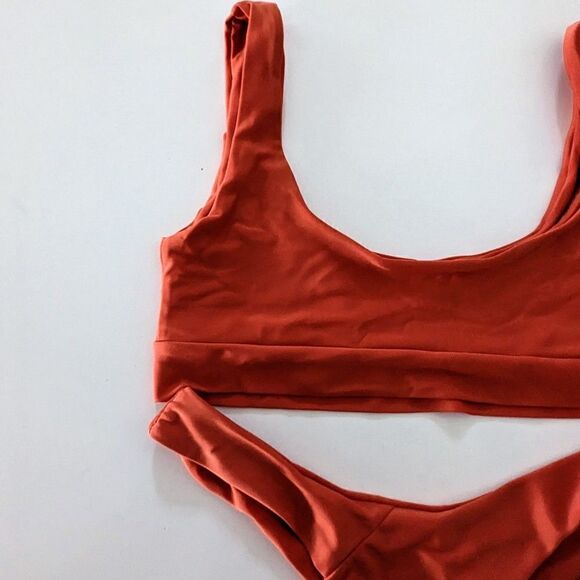 Women's Zaful Bikini Set Burnt Orange Scoop Neck High Waisted Cheeky Large GUC - Picture 3 of 8
